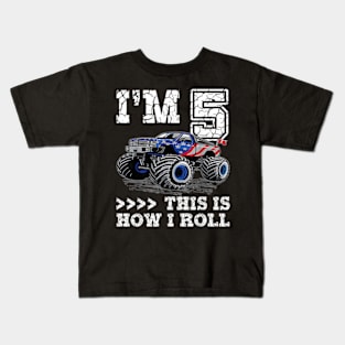 5 Year Old 5th Birthday Boy Monster Truck Car Kids T-Shirt